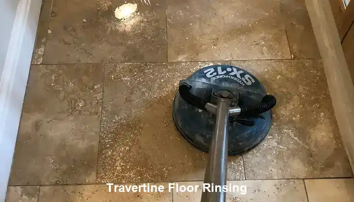 image of travertine floor cleaning and rinsing
