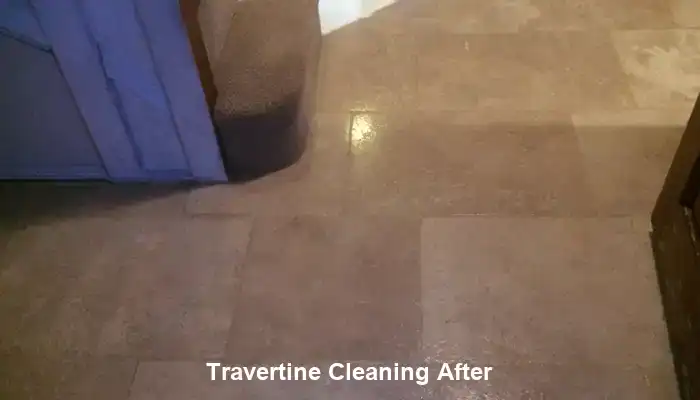 image of travertine floor polishing after