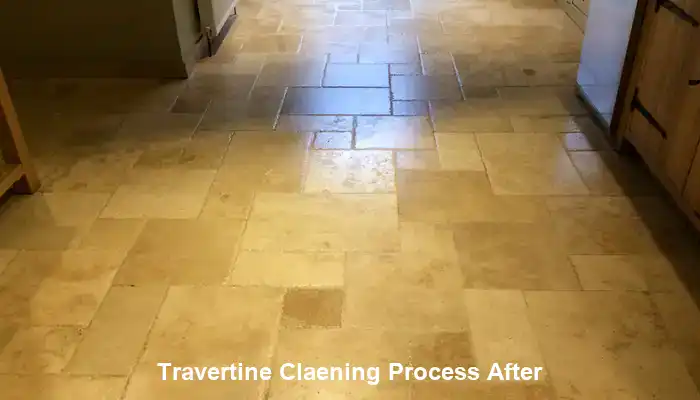 image of travertine floor cleaning after