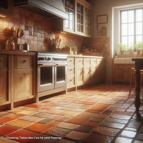 Choosing terracotta tiles, a warm and inviting kitchen featuring rustic terracotta tiles on the floor.