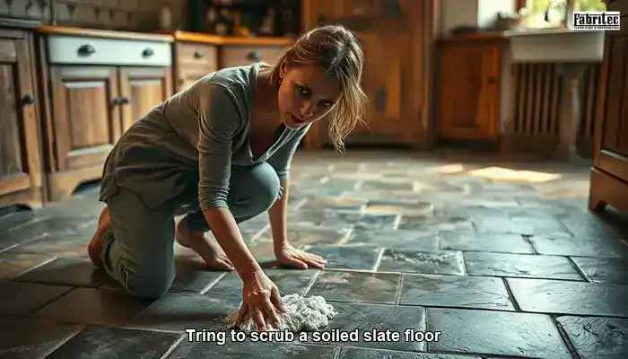 Tring to scrub a soiled slate floor