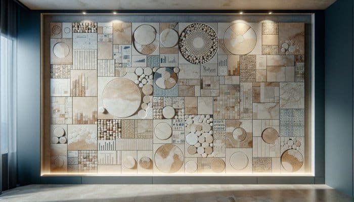 Display of filled and unfilled travertine tiles in a UK showroom, ideal for high-traffic areas.