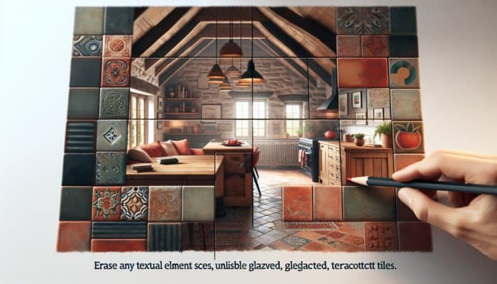 A UK home interior with earthy unglazed, vibrant glazed, and uniquely textured handmade terracotta tiles.