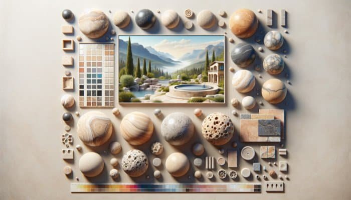 Samples of filled and unfilled travertine in various colors and textures for indoor and outdoor use.