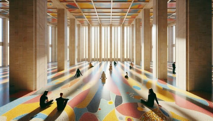 Restored terrazzo floor in Battersea home, showcasing colorful patterns and budget-friendly renovation.