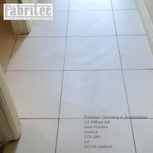 Picture showing the limestone cleaning in Chesssington by cleaning work by Fabritec, Tile Cleaning Surrey