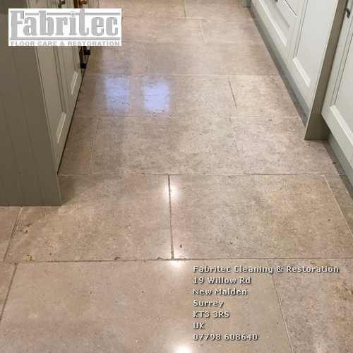 Picture showing the limestone cleaning in West Byfleet by cleaning work by Fabritec, Tile Cleaning Surrey