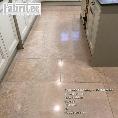 Picture showing the limestone cleaning in Chertsey by cleaning work by Fabritec, Tile Cleaning Surrey