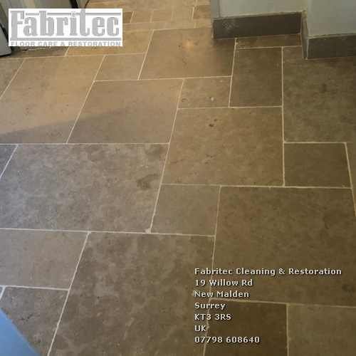 Picture showing the limestone cleaning in Leatherhead by cleaning work by Fabritec, Tile Cleaning Surrey
