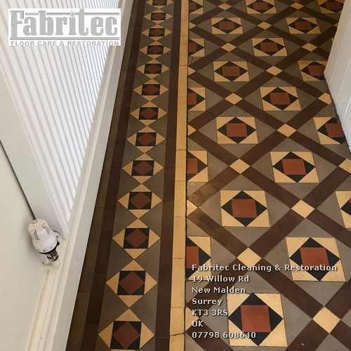 Picture showing Victorian Tiles Tretoration work by Fabritec, Tile Cleaning Surrey in Feltham