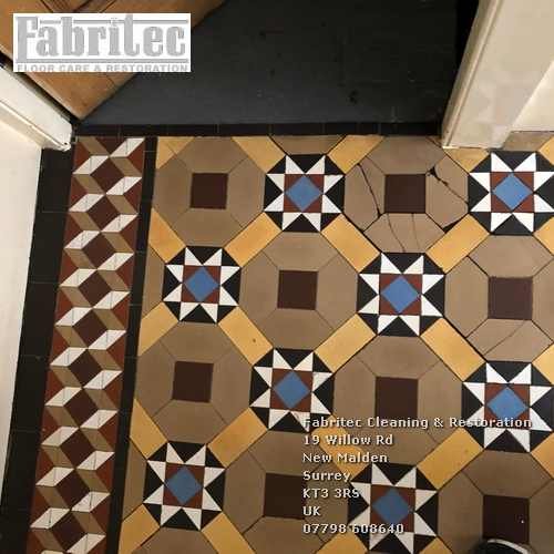 Picture showing Victorian Tiles Tretoration work by Fabritec, Tile Cleaning Surrey in Morden