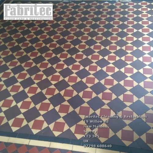 Picture showing Victorian Tiles Tretoration work by Fabritec, Tile Cleaning Surrey in Fetcham