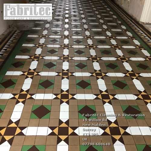Picture showing Victorian Tiles Tretoration work by Fabritec, Tile Cleaning Surrey in Walton on Thames
