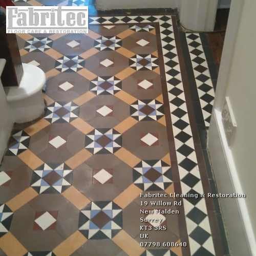 Picture showing Victorian Tiles Tretoration work by Fabritec, Tile Cleaning Surrey in Twickenham