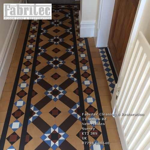Picture showing Victorian Tiles Tretoration work by Fabritec, Tile Cleaning Surrey in Dorking