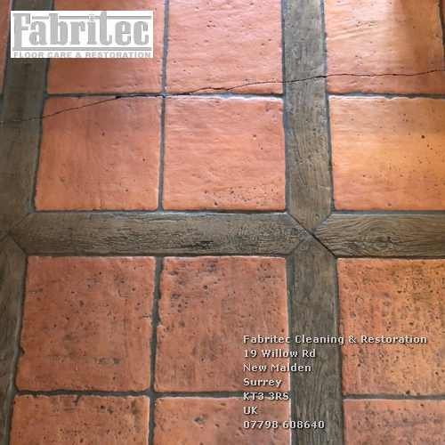 Scrubbing terracotta floors in Fetcham by Tile Cleaning Surrey