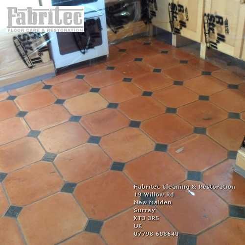 Unsightly Sealer And Polish Residue On Terracotta tile floor in Fetcham
