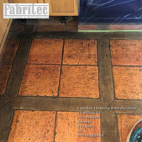 Ugly Sealer And Polish Residue On Terracotta tile floor in Surrey