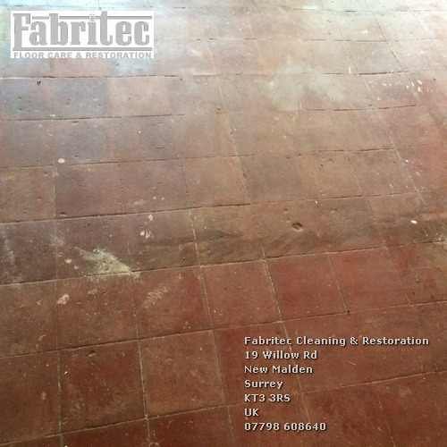 Unsightly Sealer And Polish Residue On Terracotta tile floor in Surrey