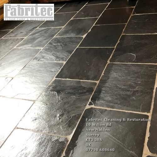 Image of a topical sealers on slate tiles in Chesssington