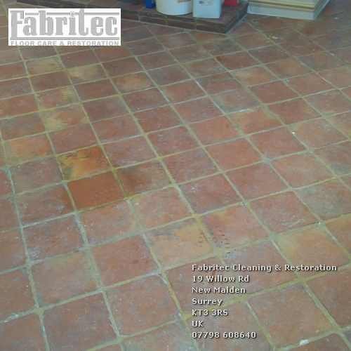 terracotta tile floors can have old peeling coatings in New Malden