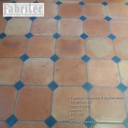 terracotta tile floors can have old peeling coatings in East Horsley
