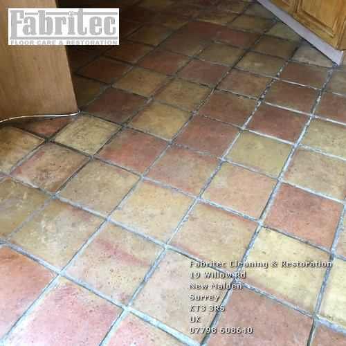 Discoloured, Stained Terracotta Grout floors in in Dorking