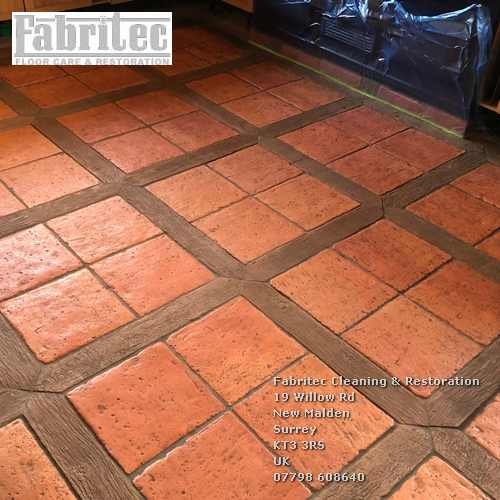 Dark colored, Stained Terracotta Grout floors in in Walton on Thames