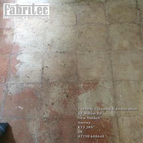 quarry tile floors have stained grout in Surrey
